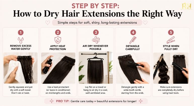 Step by Step How to Dry Hair Extensions the Right Way